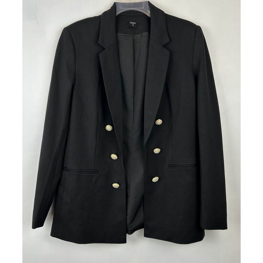 Tahari Blazer Jacket Women 8 Black Open Gold Bling Button Cocktail Career Event